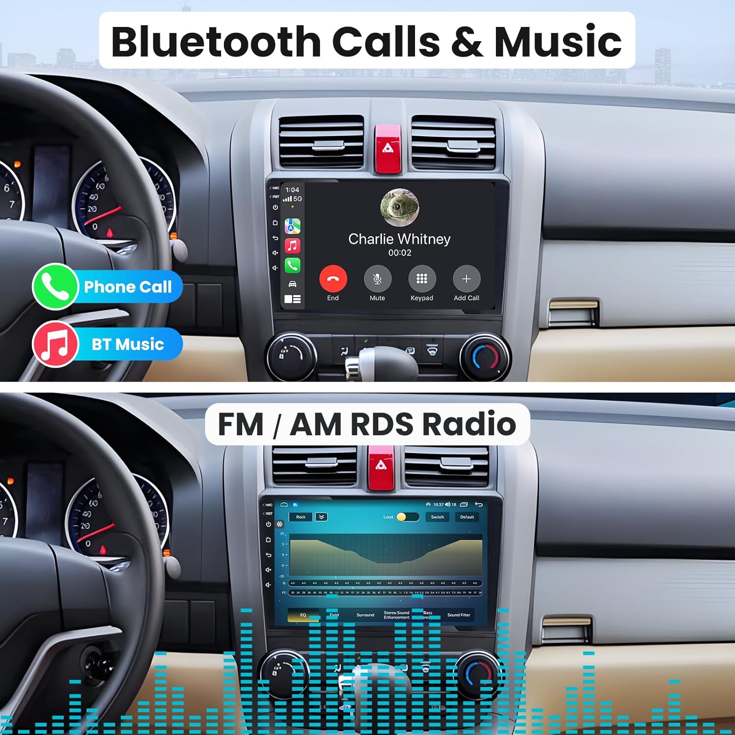 Car Radio Stereo for Honda CRV 2007-2011: 8 Core 4G + 64G HD Touch Screen Head Unit - Wireless CarPlay Andriod Auto GPS Bluetooth RDS FM Mirror Link Backup Camera SWC