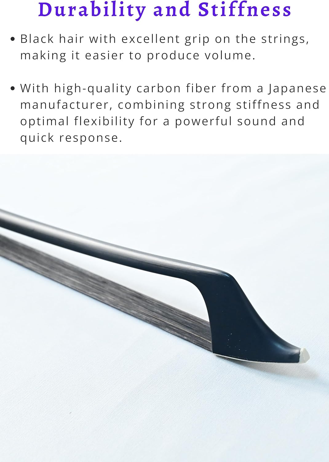 ARTIGIANO&VIOLIN Carbon Fiber Upright Bass Bow with Black Hair French Style AW-105B