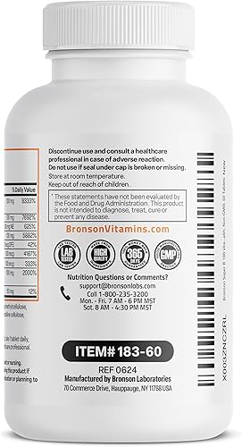 Miniatura 7 de Bronson Vitamina B 100 Complejo de liberación sostenida de alta potencia (vitamina B1, B2, B3, B6, B9 - ácido fólico, B12), 60 tabletas