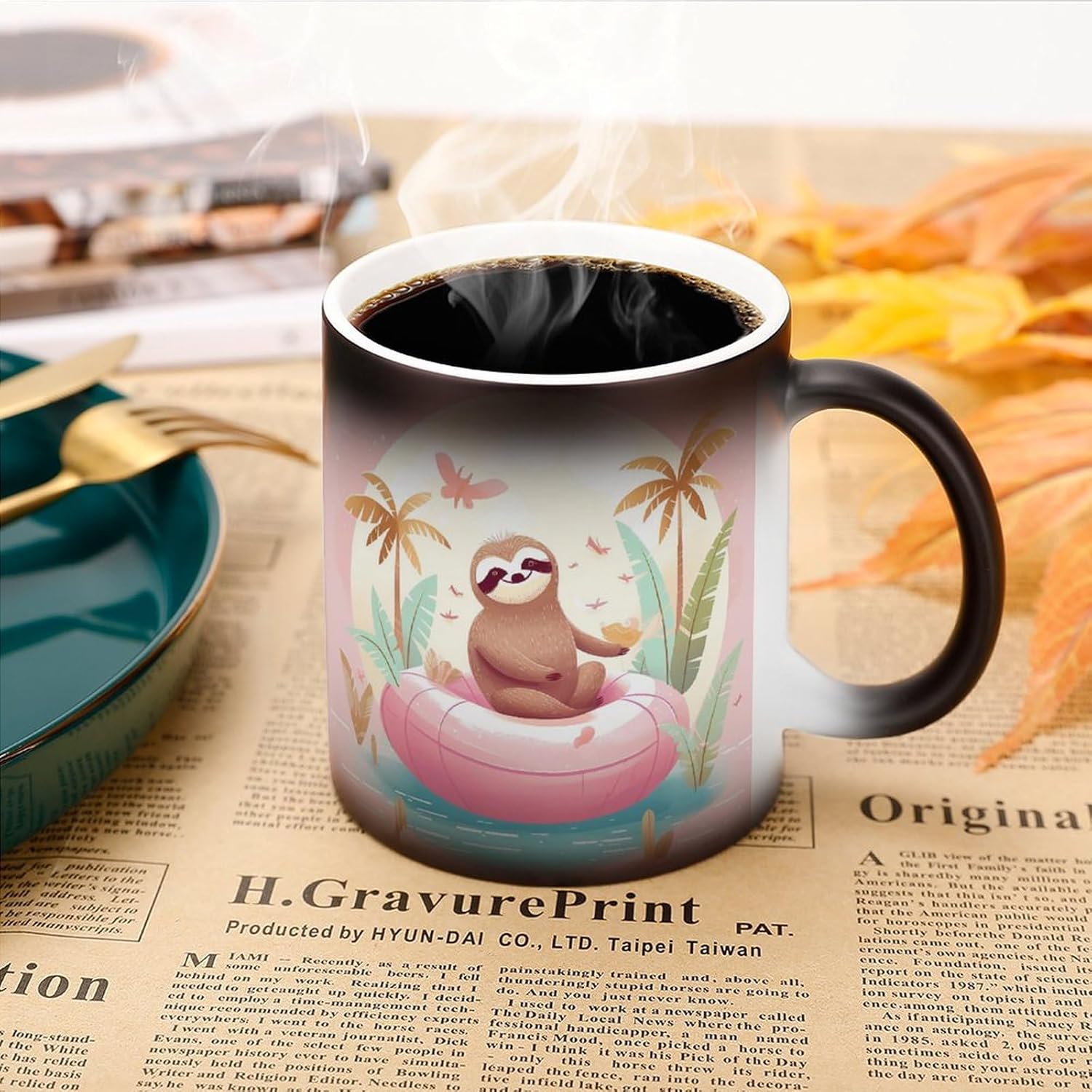 Color Changing Cups,Sloth Flamingo Printed 11 Oz Ceramic Cups for Birthday Men Women