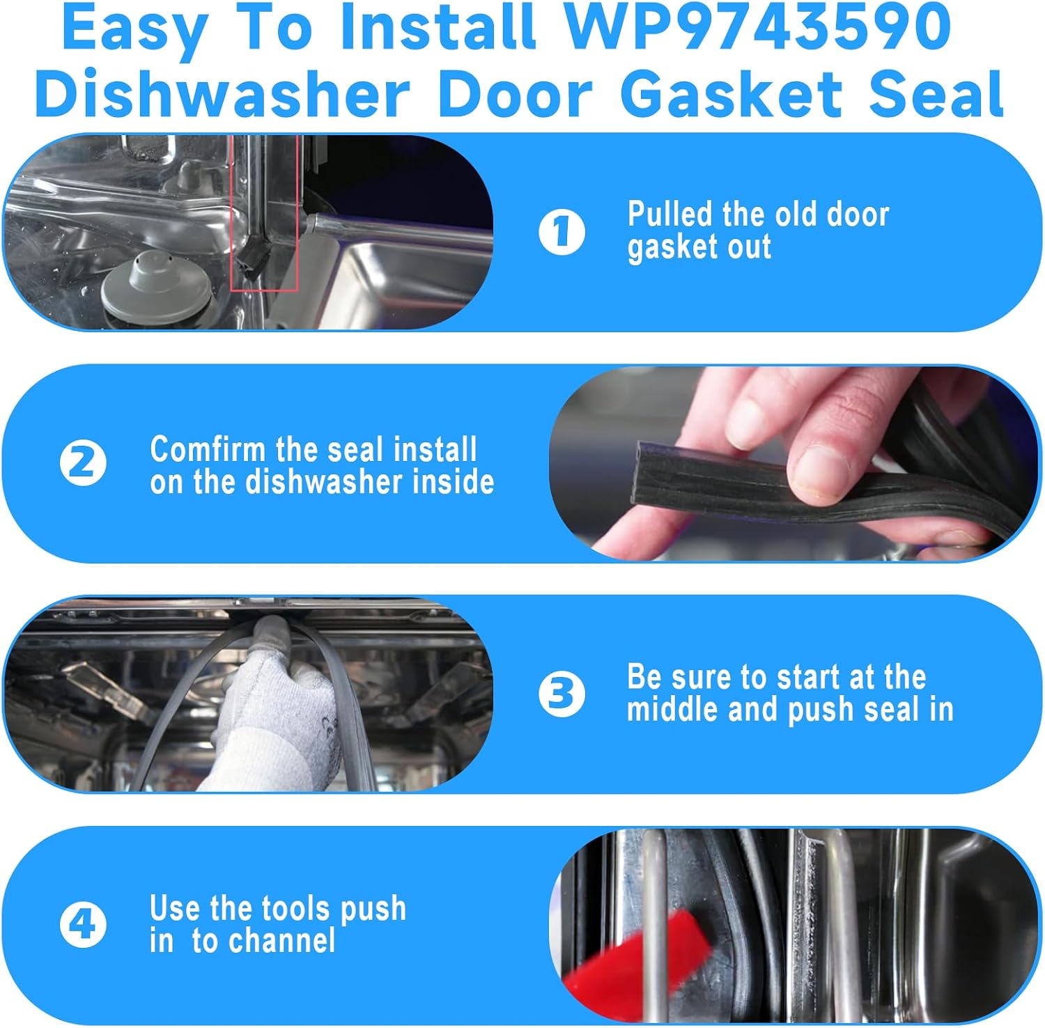 Upgrade WP9743590 Dishwasher Door Seal Gasket For Whirlpool Kenmore 665 Dishwasher Seal Replacement, Replaces 9743590 747581 AP6013857
