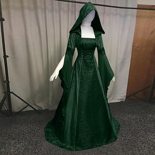 Miniatura 5 de Vestido gótico para mujer con capucha medieval, traje con corsé, renacentista, vestido victoriano
