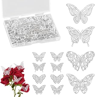 148PCS Bouquet Wedding Corsages Pins and 3D Silver Butterfly Wall Decor Set, Flower Diamond Pins with Butterfly Stickers for Wedding, Mother's Day, Party, Birthday, Valentines