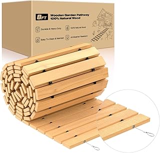 8FT Wooden Garden Pathway, Outdoor Roll Out Cedar Straight Walkway Weather-Resistant Garden Walkway Non-Slip Outdoor Boardwalk for Beach Patio Backyard and Wedding Party Pathways