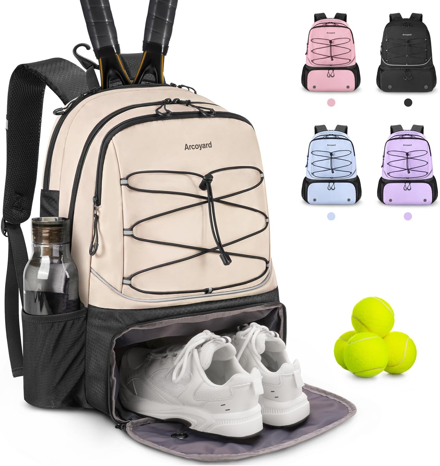 Arcoyard Tennis Bag Holds 2 Rackets, Professional Tennis Bags for Women, Tennis Backpack with Ventilated Shoe Compartment