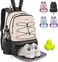 Bolsa de tênis comporta 2 raquetes, bolsas de tênis profissionais para mulheres, mochila de tênis com compartimento ventilado para sapatos