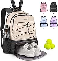 Bolsa de tênis comporta 2 raquetes, bolsas de tênis profissionais para mulheres, mochila de tênis com compartimento ventilado para sapatos