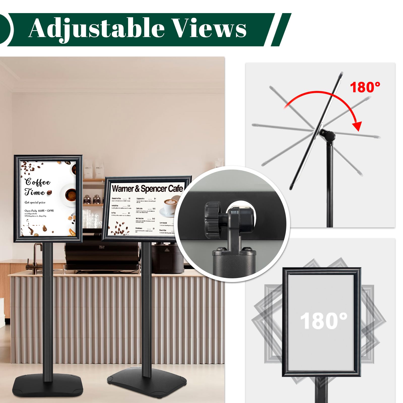 Soporte de señal de pedestal resistente para exhibición, soporte ajustable de 8.5 x 11 pulgadas con base pesada, soporte de letrero de vista vertical y horizontal para publicidad en interiores y