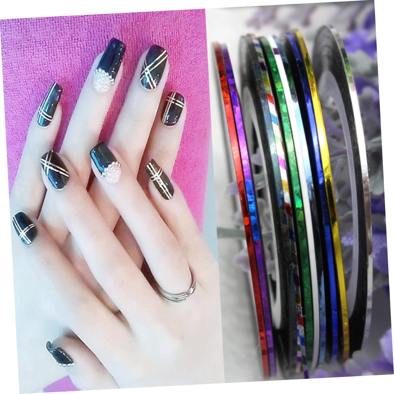 3pcs Nail Striping Tape Shining Holographic Nail Art Striping Rolls Self-Adhesive DIY for Manicure