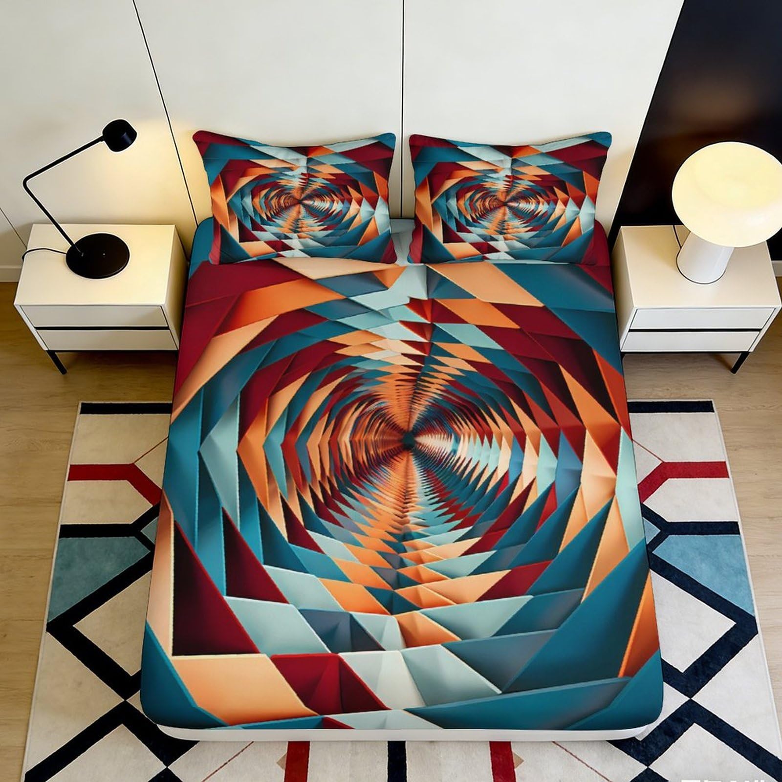 3D Printed Geometric Spiral Fitted Sheet Microfiber Colourful Abstract Mattress Cover Bedroom Decor Protection 90x200x25cm