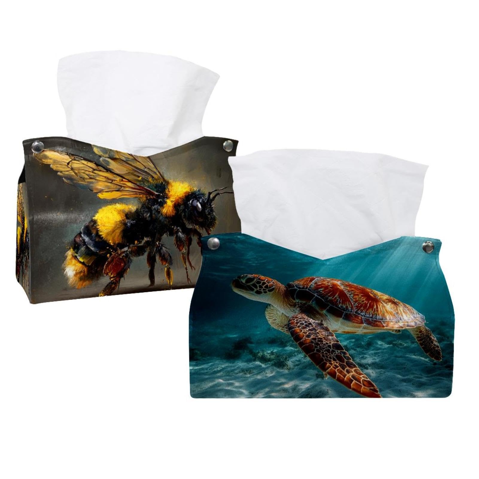 Boîte à mouchoirs en cuir tortue de mer en lot de 2 pour commode et salle de bain