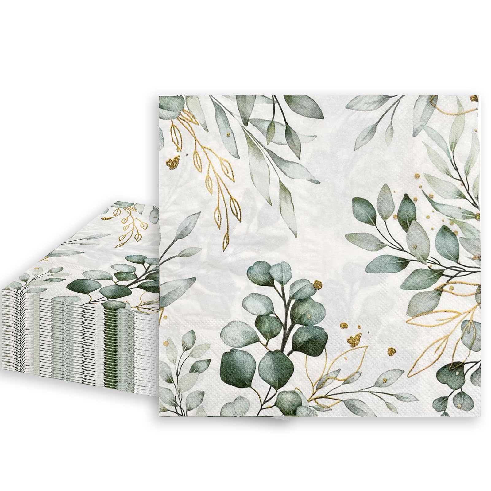 40 Pcs Sage Green Floral Napkins 2-Ply Absorbent Paper Serviettes for Wedding Bridal Baby Shower Tea Party Table Decor, Disposable Beverage Cocktail Dessert Napkins