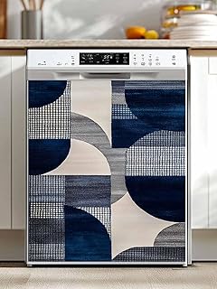 Boho Navy Blue Dishwasher Magnet Cover, Modern Geometric Abstract Art Refrigerator Magnets Covers for The Front Door, Reusable Dishwasher Panel Fridge Decal Cover for Home Appliance Decor 23''x26''