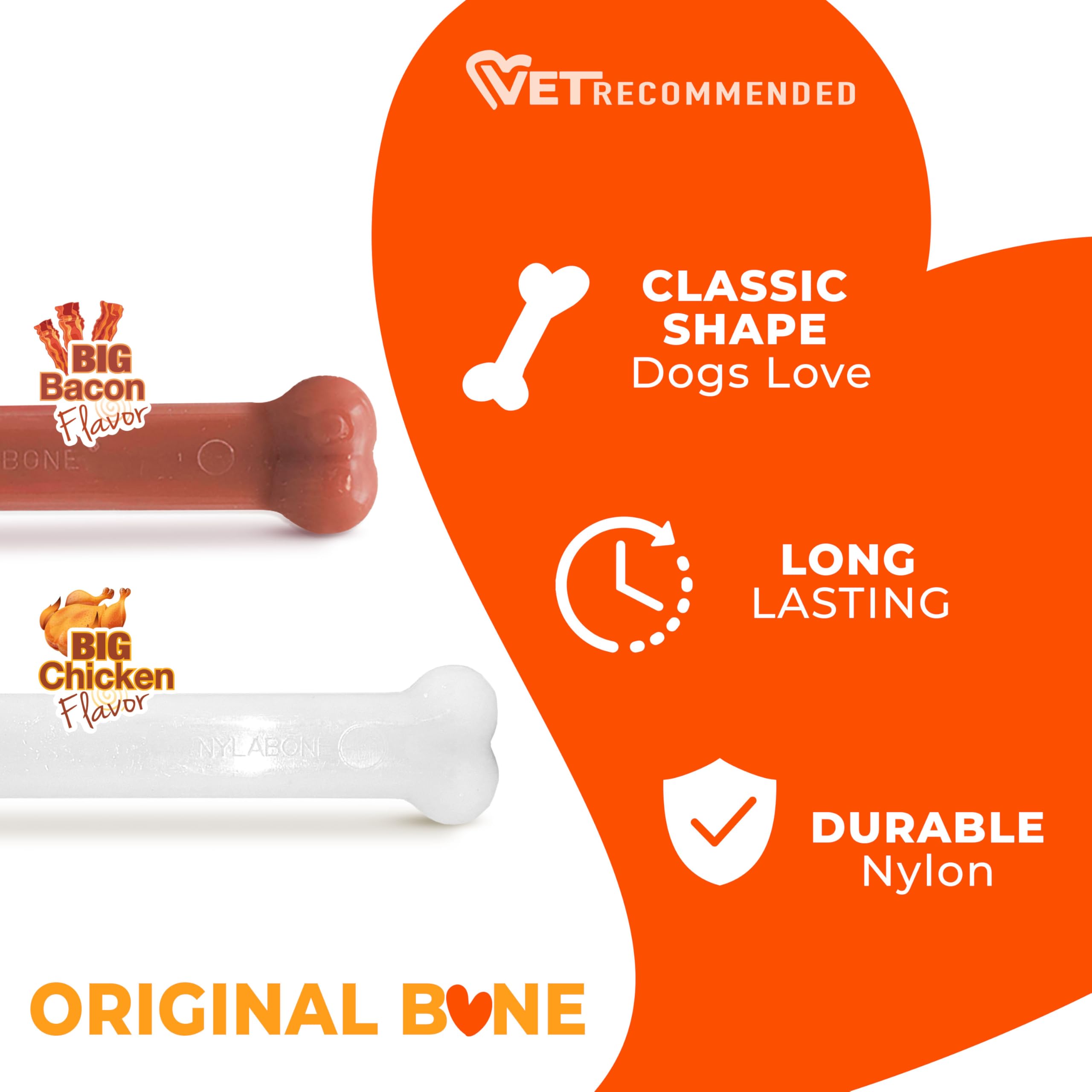 Nylabone 2 x Dura Chew ekstremalnie wytrzymałe kości do żucia dla psa, 1 boczek i 1 kurczak, duża, dla psów do 23 kg