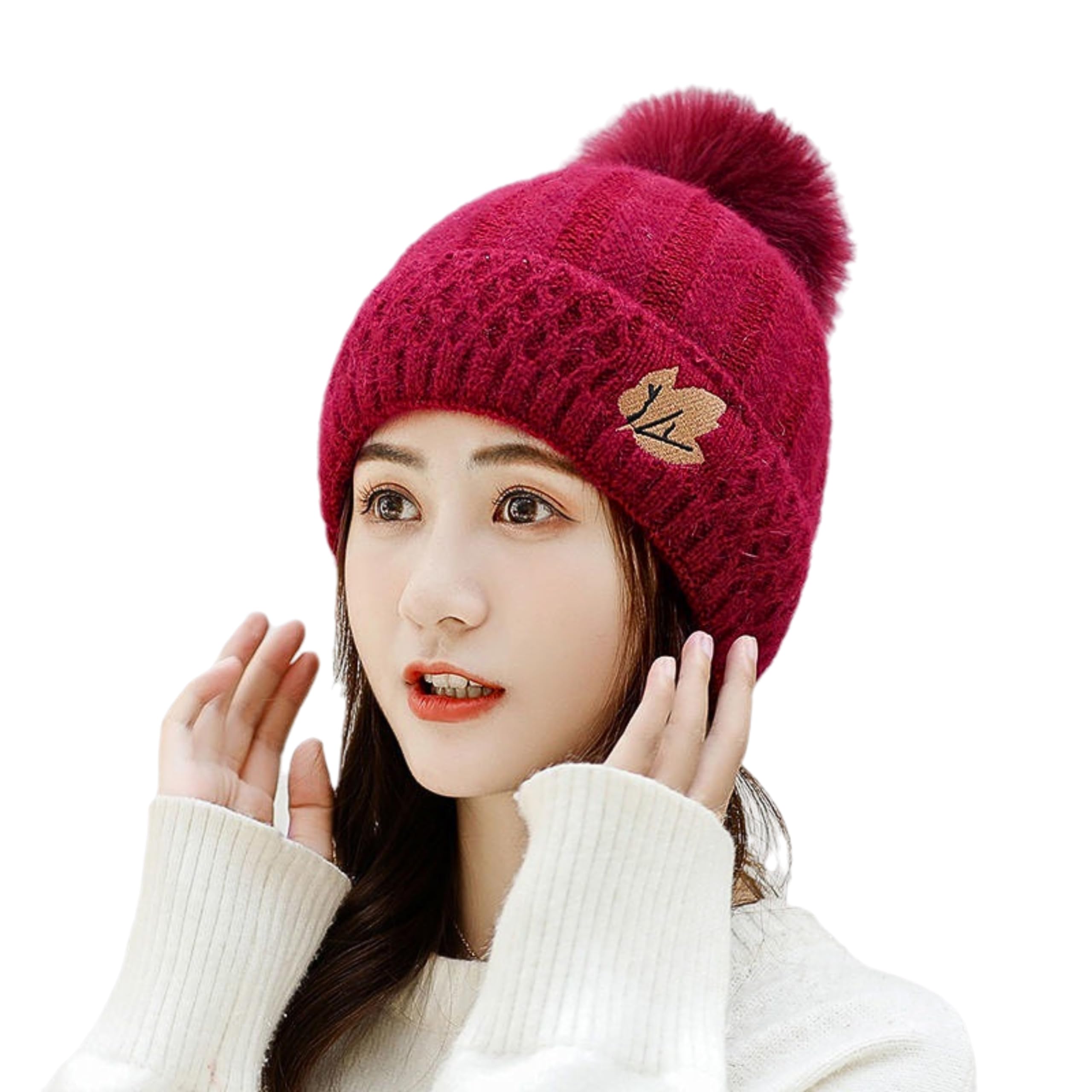 tomorrow fashion Winter Beanie for Women and Girls -Cold Weather Cap- Cute Fashionable Knitted Wool Pom Pom Hat for Ladies - Trendy Soft Fuzzy Warm Cozy and Stylish - Winter Cap (Snow Hat) Inside Fur-picture-15