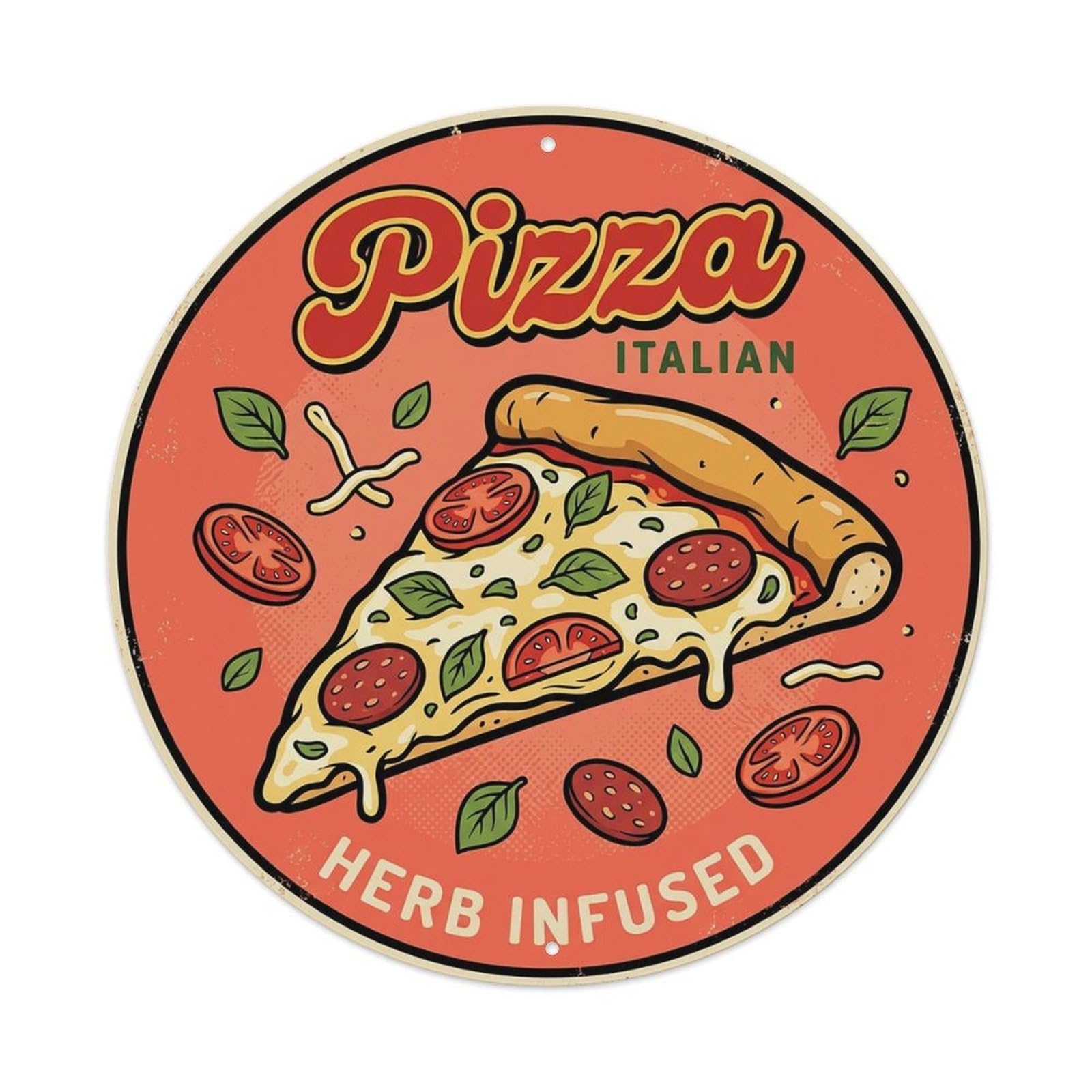 Cwbufd Vintage Style Vintage Pizza Slice Italian Traditional Cuisine Oregano Vintage Metal Tin Sign Plaque Wall Decor For Cafe, Club Bar, Office, Garden Metal Poster 8X8inch