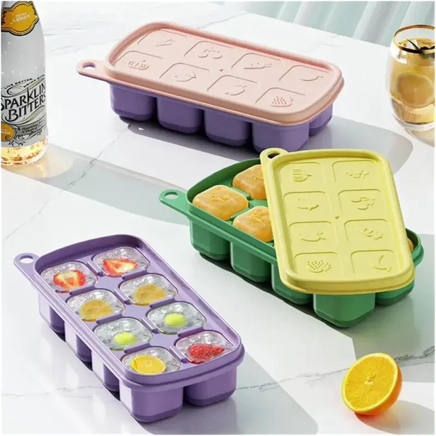 Refrigeration Home Food Grade Silicone Molds Baby Mold Ice Mould Storage Boxes With Lid Household Use Freezing Kitchen Tools(02)