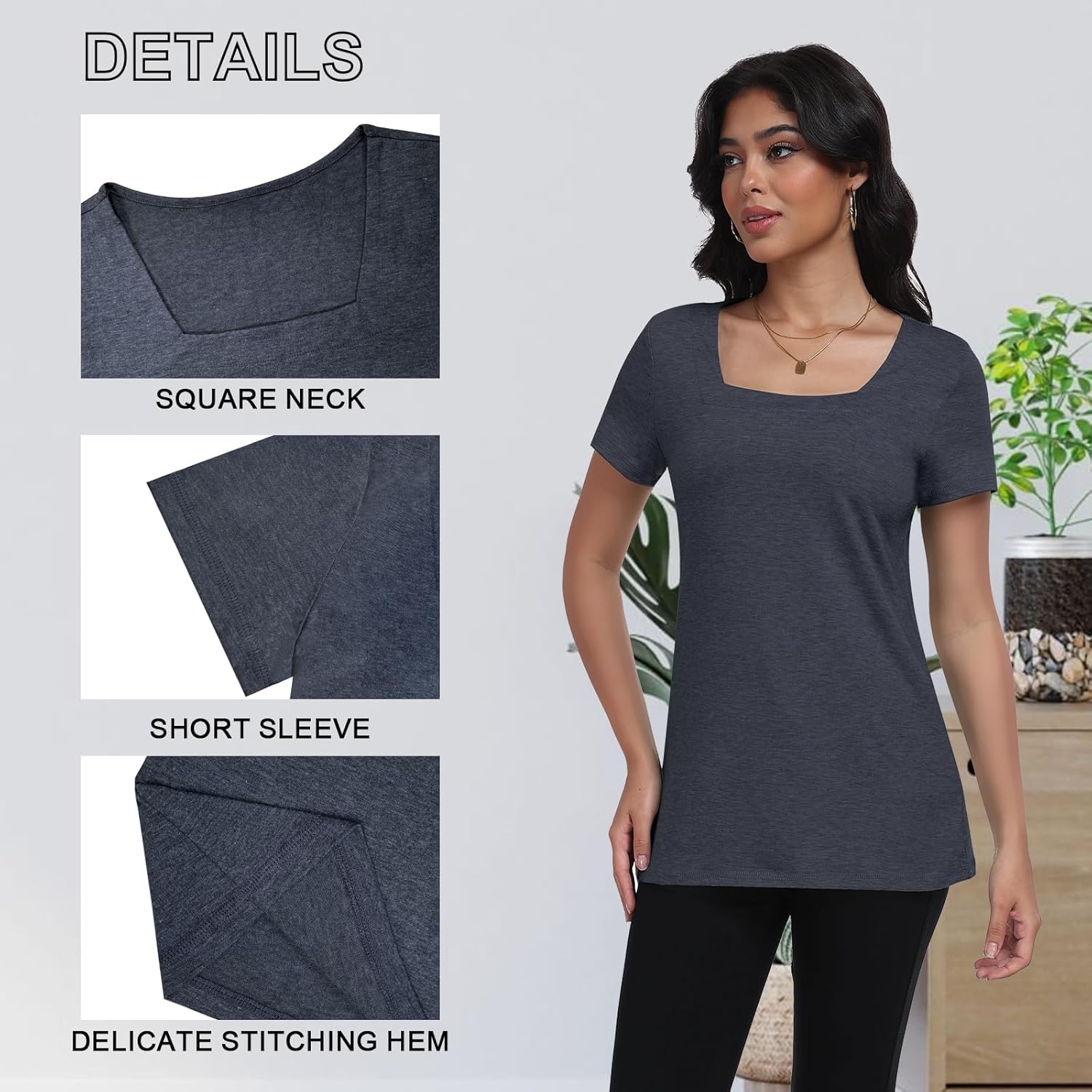 Women T Shirts 3 Pack Basic Womens Tops Short Sleeve Square Neck Tees for Women Casual Summer Outfits Clothes 2025 - Image 6