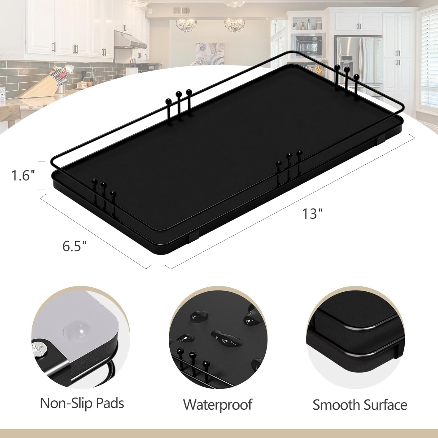 Toilet Paper Basket, Bathroom Basket for Counter Toiletries Towel Decor TP, Toilet Tank Tray, Guest Back of Toilet Organizer Storage, Vanity Tray for Perfume Makeup, Kitchen 13”x6.5” Black - Image 2