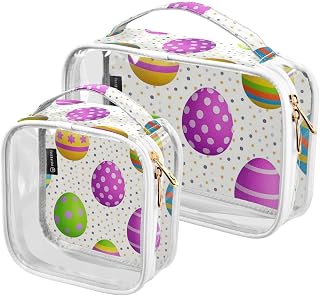 2 Pack Easter Polka Dot Eggs Colourful clear decorative toiletry travel bag TSA approved reusable small cosmetic bag Airport Airline Compliant de maquillaje para