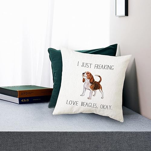 Miniatura 2 de Sidhua Beagles - Funda de almohada con temática de perros para el hogar, con cita divertida "I Just Freaking Love Beagles Okay", funda de almohada
