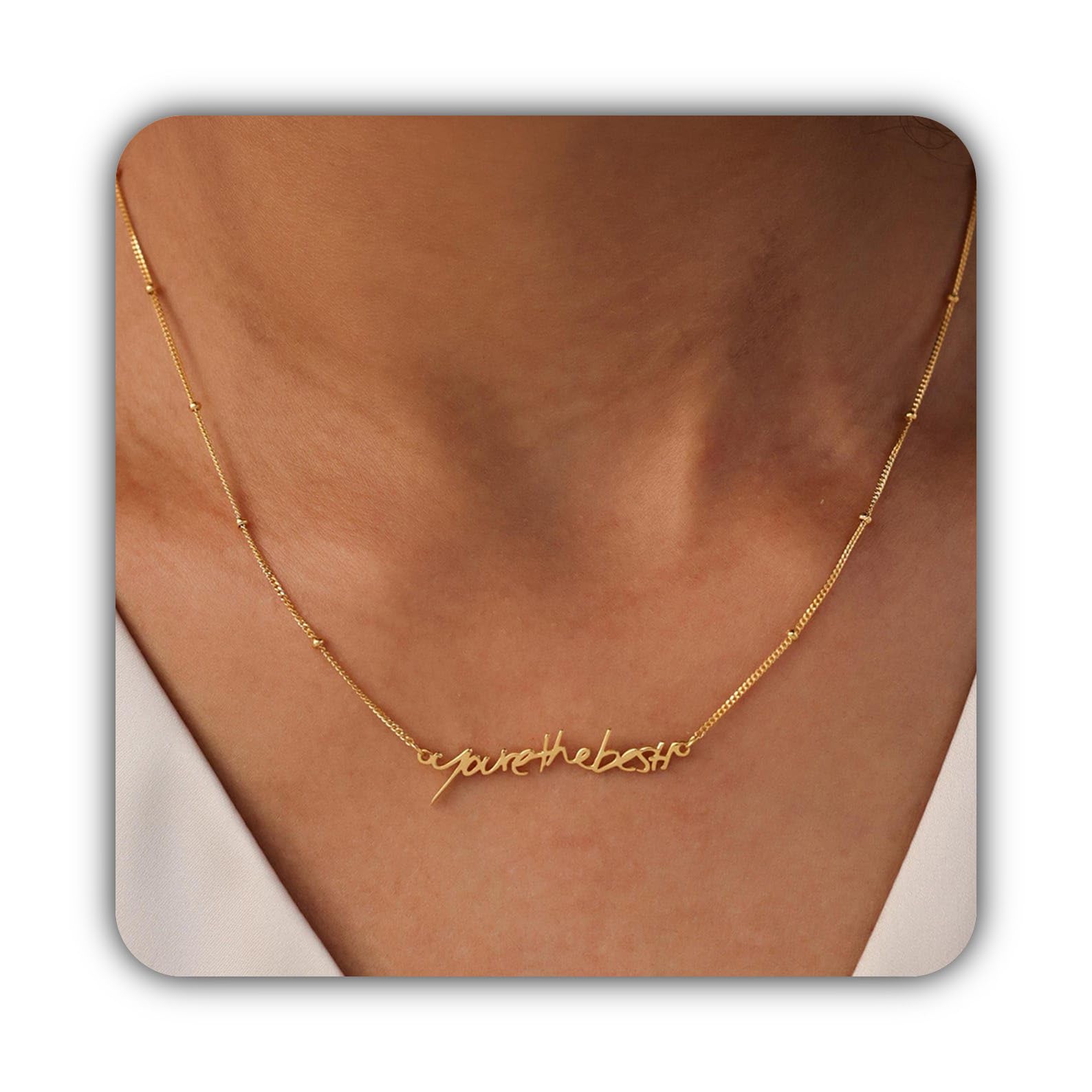 Collar de escritura real plata de ley 925 bola collar de cadena memoria joyería Día de la madre aniversario hecho a mano