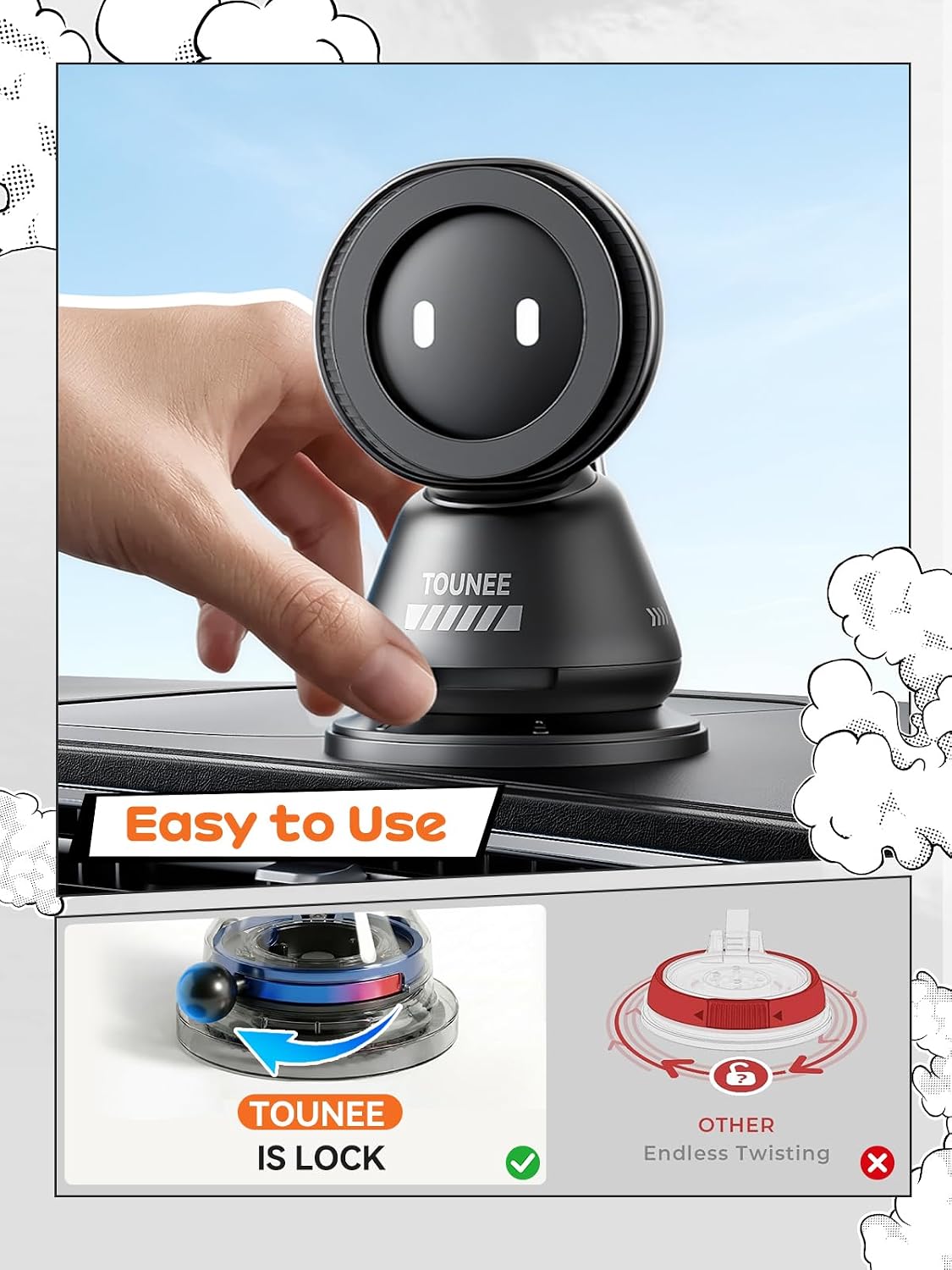 tounee Car Phone Holder for MagSafe [89LBS Strongest Suction & 3600gf Strongest Magnetic] 360° Adjustable Car Phone Mount, Dashboard Phone Holders for iPhone 17-12 Pro Max Air Plus - Black