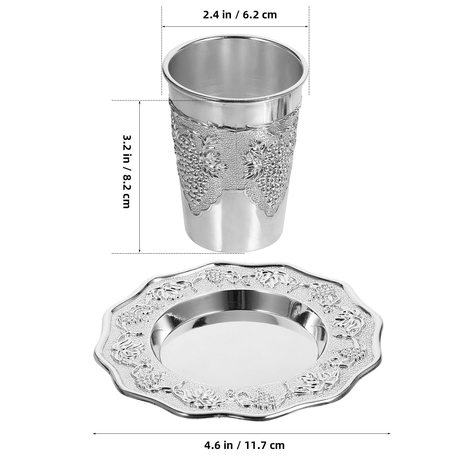 SUPVOX Ensemble de Verres à Boire en Alliage de Zinc Argenté Kiddouch Soucoupe Gravée, Qualité Robuste pour Shabbat et Fêtes Juives Importantes