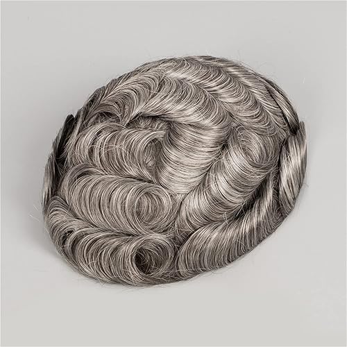 Miniatura 4 de Amiable Toupee para hombres Single Knotted grey hair toupee para hombres 100% Europeo Virgen Natural Wave Sistema de reemplazo para hombres (#1B60)