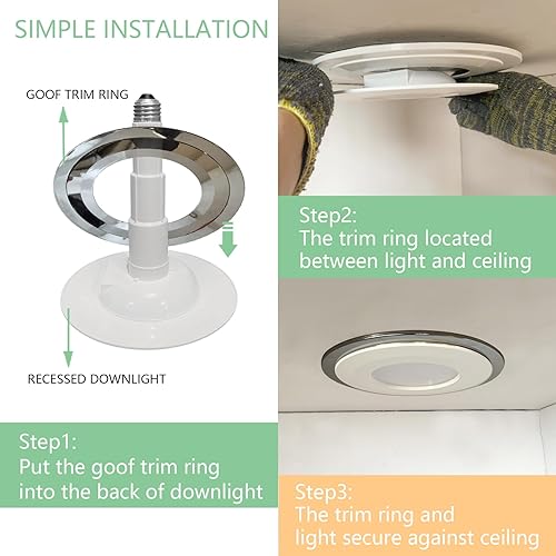 Miniatura 4 de Anillo de goof para lámpara empotrable de 56 pulgadas, anillo cromado para moldura de goof, diámetro exterior de 8.62 pulgadas, diámetro interior