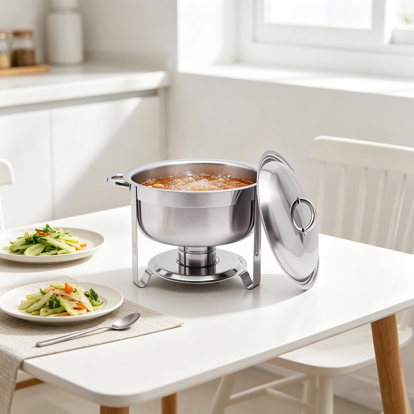 Contenitore termico per alimenti, per alimenti, scaldavivande, buffet, pasta combustibile, piastra per barbecue, contenitore elettrico in acciaio inox, 5 l, rotondo