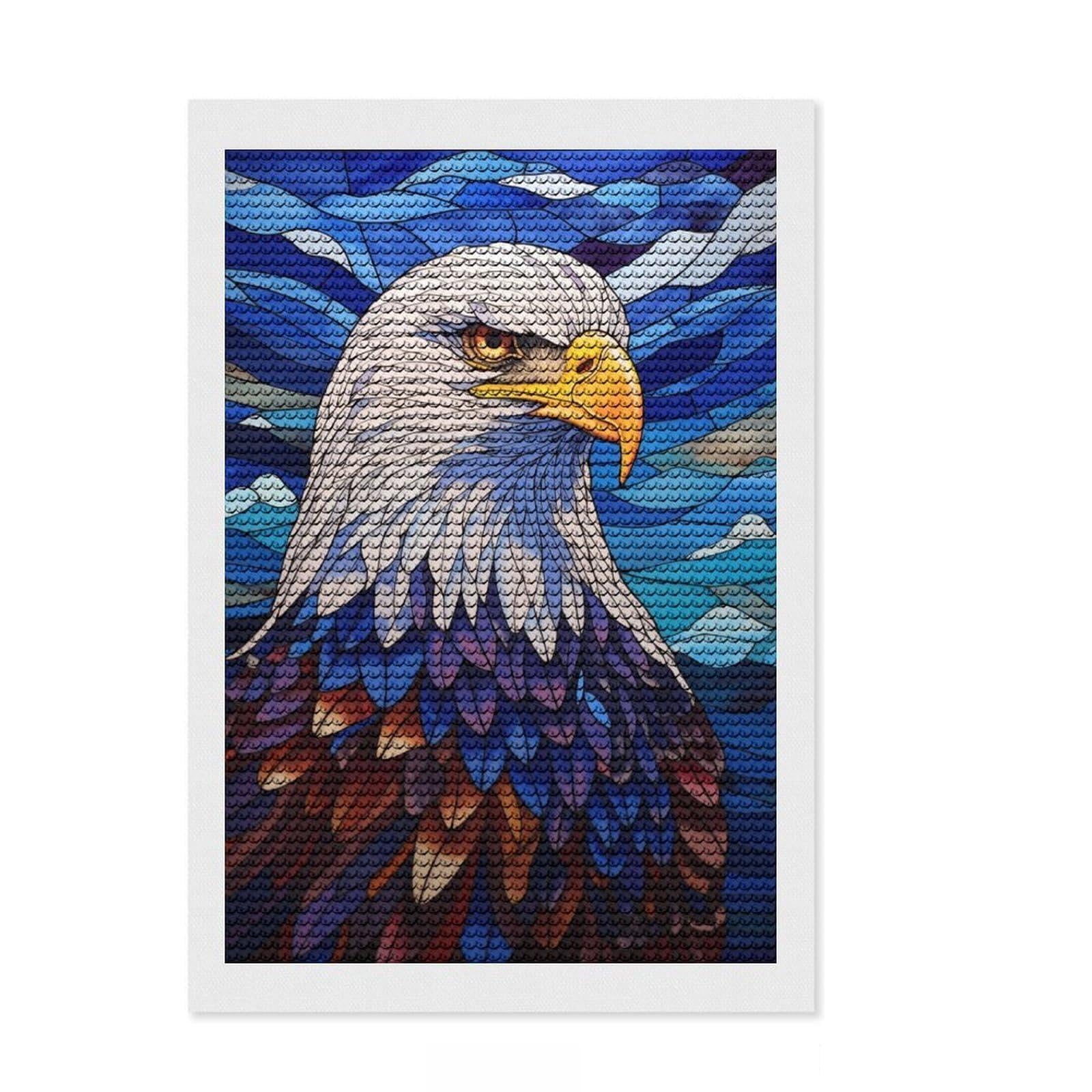 Junmoney Bald Eagle Stained Glass DIY Diamond Art Canvas Kit 8"x12", for Family Craft Time, Relaxing DIY Hobby, Modern Decor, Festive Craft Gift