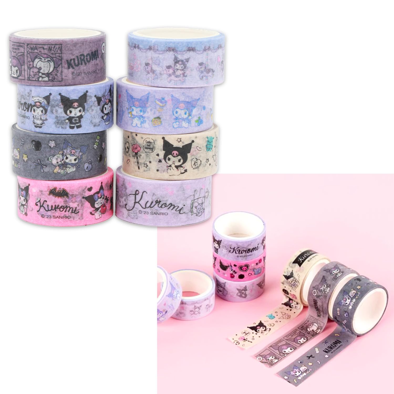 Sanrio Washi Tape Variety Pack - Bundle of 24 Cinnamoroll, Hello Kitty Kuromi Masking Tape Rolls - DIY Crafts, Scrapbooking, Journals, More Stationery