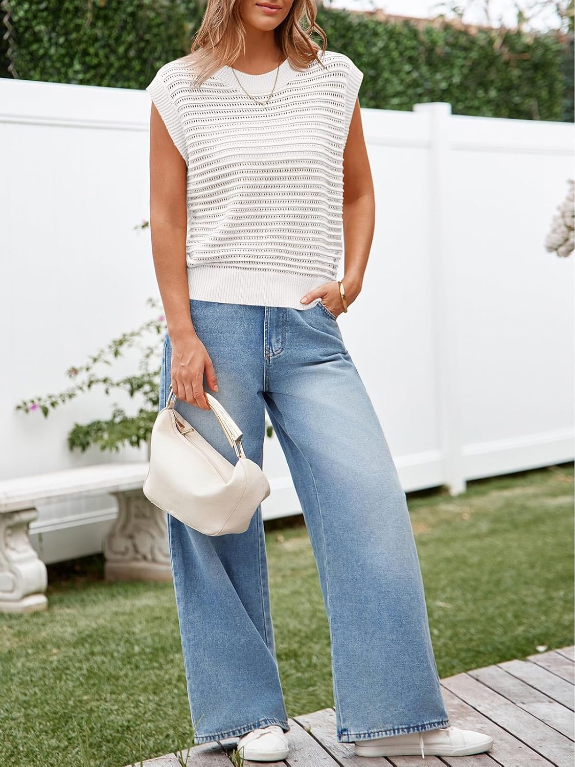 Lueluoye Women's Summer Knit Sweater Vest Cap Sleeve Casual Trendy Crew Neck Ribbed Pullover Tank Tops - Image 5