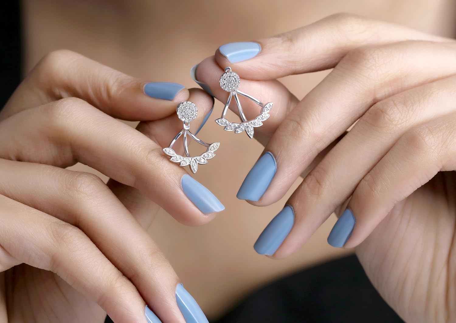 Dazzlingrock Collection 0.30 Carat (ctw) Round White Diamond Women Stud Earrings Jackets Set 1/3 CT, Sterling Silver