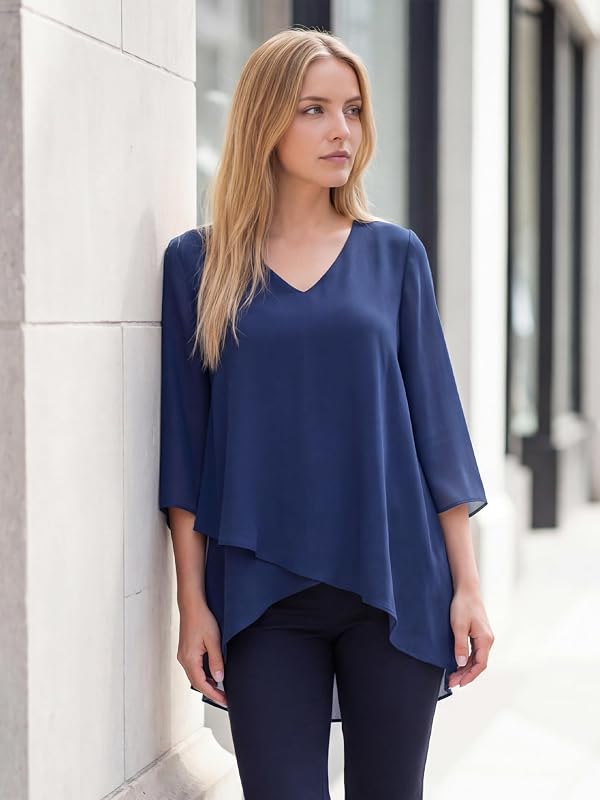 Seta T Women's High Low Tops 3/4 Bell Sleeve Dressy Casual Chiffon Blouse by Seta T - Used condition - Image 5