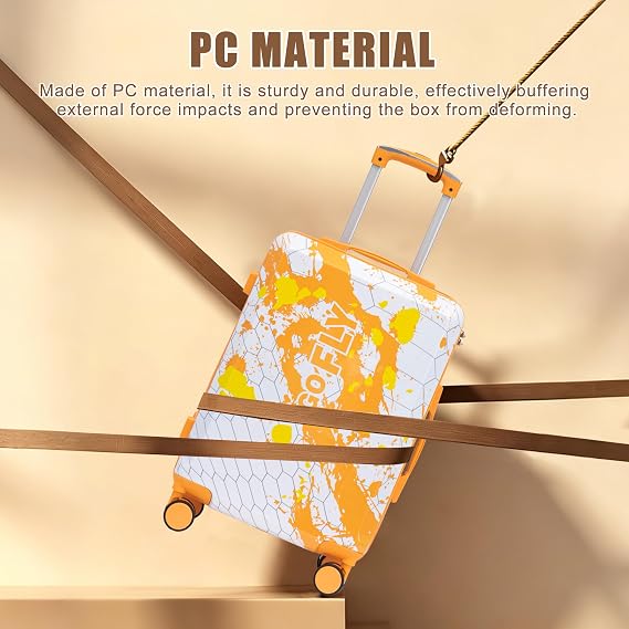 Pc 3 Piece Hard Shell Luggage Set with Spinner Wheels, Small Suitcase with Wheels Hard Shell Featuring Prints, Combo Lock, And Pc, Luggage Sets Hardshell Durable for Trips (3, Orange, 20,24,28inch)