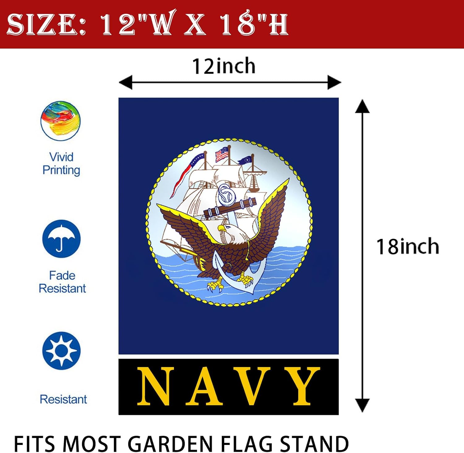 Navy Garden Flag 12x18 Double Sided for Outdoor- Yard Flag Lawn Decoration Gifts House Decor - Image 4
