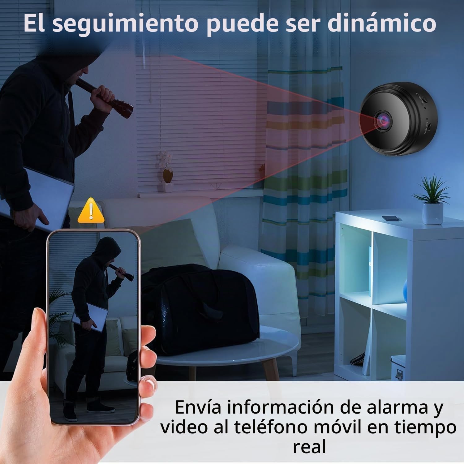 Cámara WiFi 1080P HD de vigilancia inalámbrica interior/exterior, cámara de vigilancia portátil con visión nocturna IR, detección de movimiento