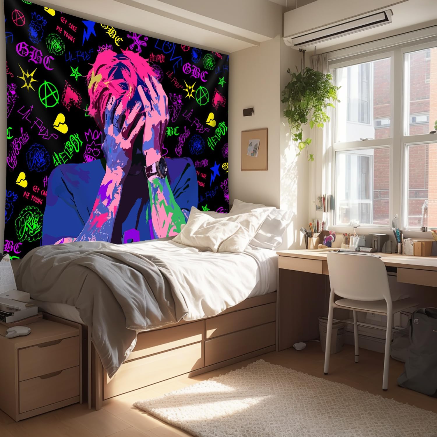 PSYHILAR Lil Peep Tapestry Blacklight, Rapper Black Light Poster for Bedroom, Hip Hop Star Music UV Flag (40 x 30 Inches)