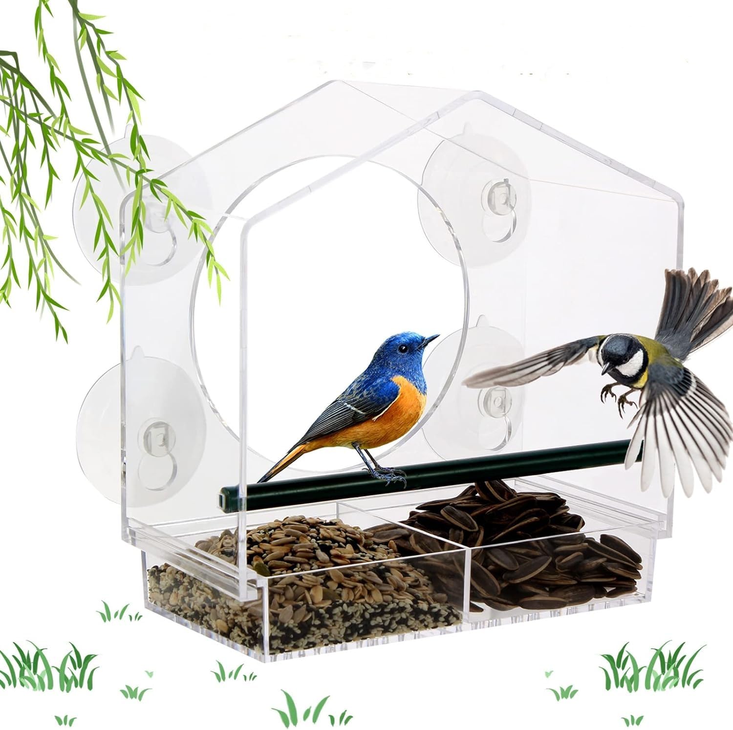 GURECOD Mangeoire à Oiseaux Pour Fenêtre Avec Bol Amovible - Grande Mangeoire Acrylique Transparente Pour Cardinals, Mésanges Et Oiseaux De Jardin