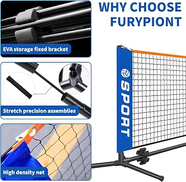 10ft Mini Portable Pickleball Equipment Set - Backyard Tennis Net for Driveway with 2 Pickleball Paddles, 8 Pickleballs and Portable Carry Bag Pickleball Net for Beginners or Kids