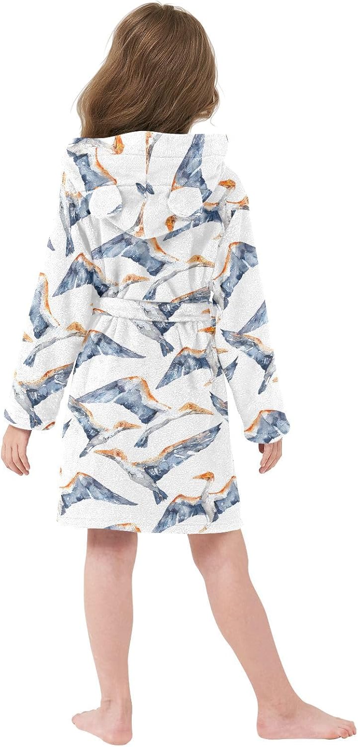 senya Pterosaurs Watercolor Toddler Hooded Bathrobe Kids Soft Plush Bath Towel Robes for Boys Girls 2-12 Years
