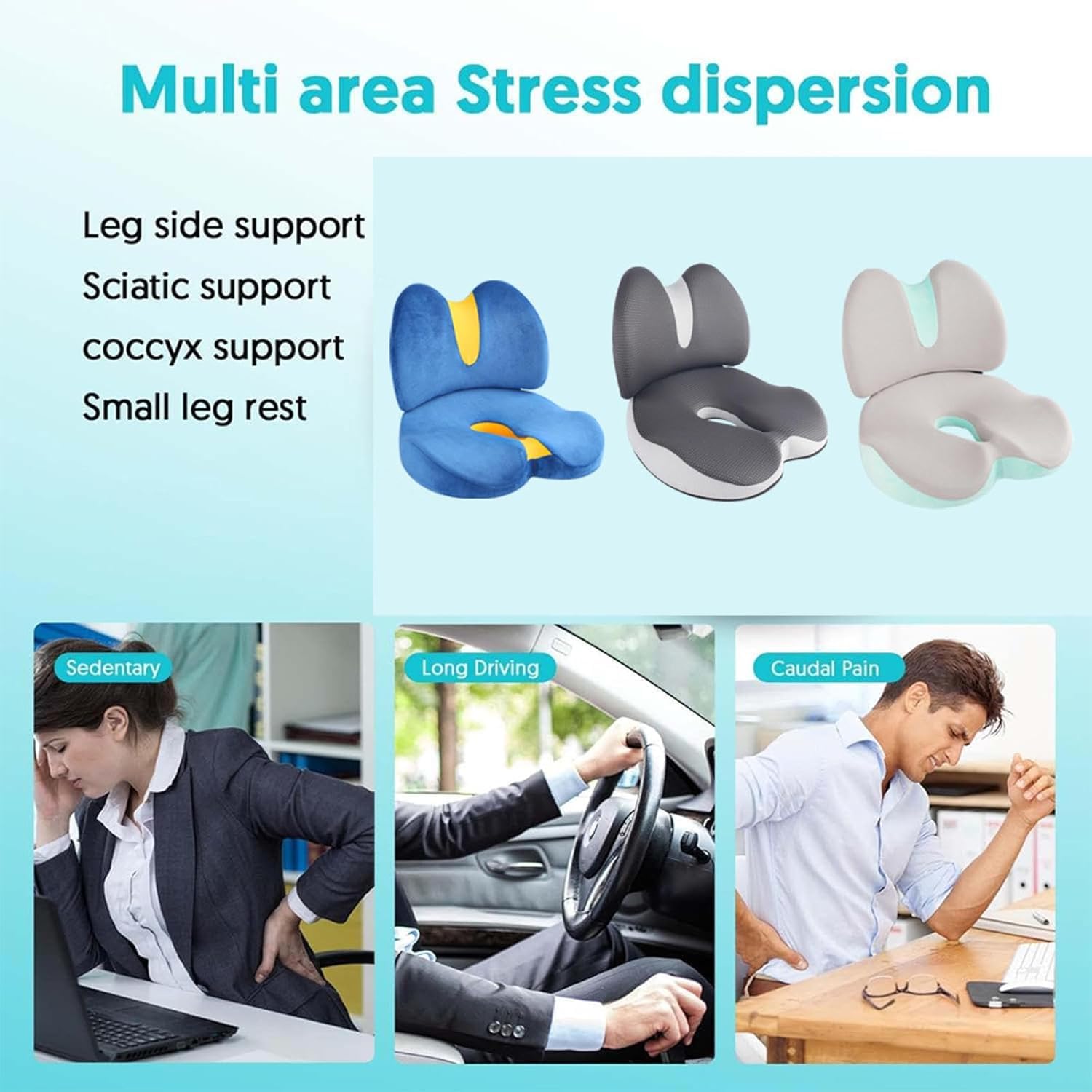 Almohada ergonómica de espuma viscoelástica, cremallera desmontable, transpirable, diseño antiestrés para oficina, coche y viajes, gran soporte de cadera y cintura