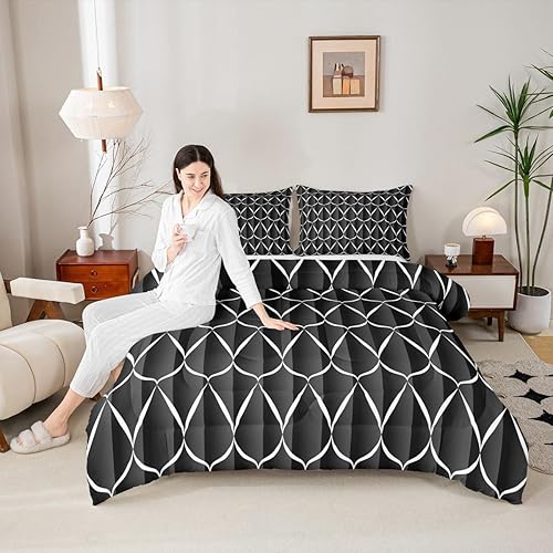Erosebridal Black Striped Queen Comforter Set for Minimalist