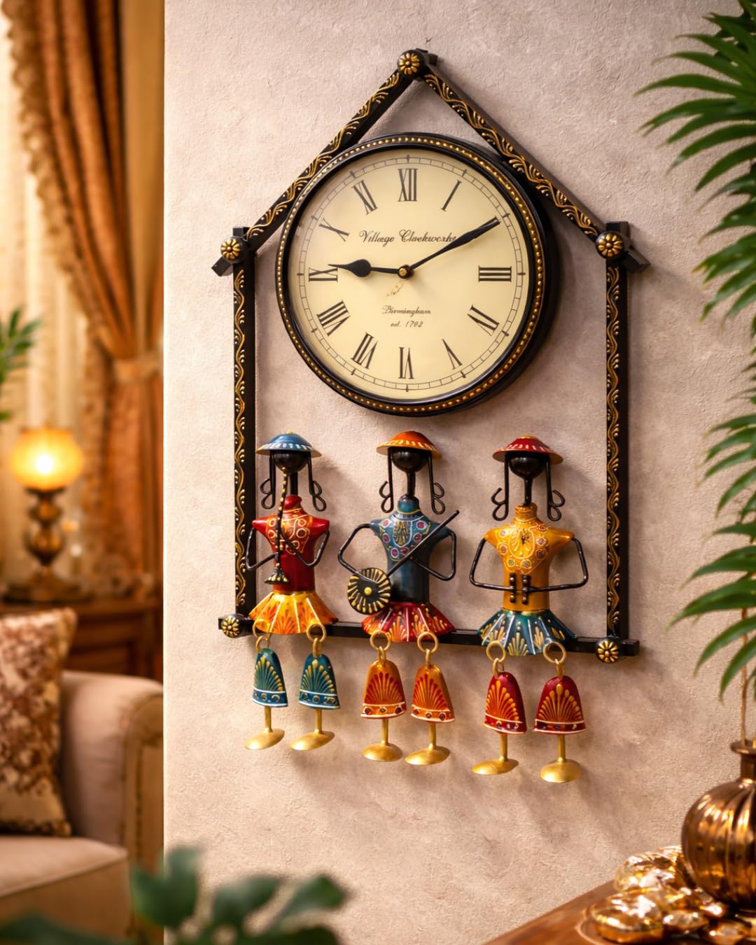 Metal Wall Clock with Decorative Traditional Rajasthani Musician | Stylish Iron Wall Art for Living Room, Bedroom, Office | Unique Diwali Gift & Home Decor | Fancy Clock for Living Room-image-27