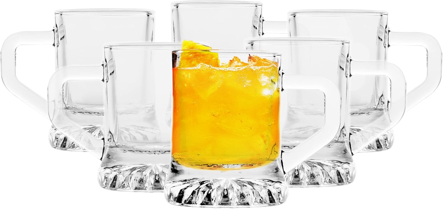 Glasmark Krosno, 30 ml, set of 6, shot glass with handle, colourful mini drink cups, shot glasses, shot glass, drinking glasses with coloured base, stamper for alcohol, shot cup, dishwasher safe