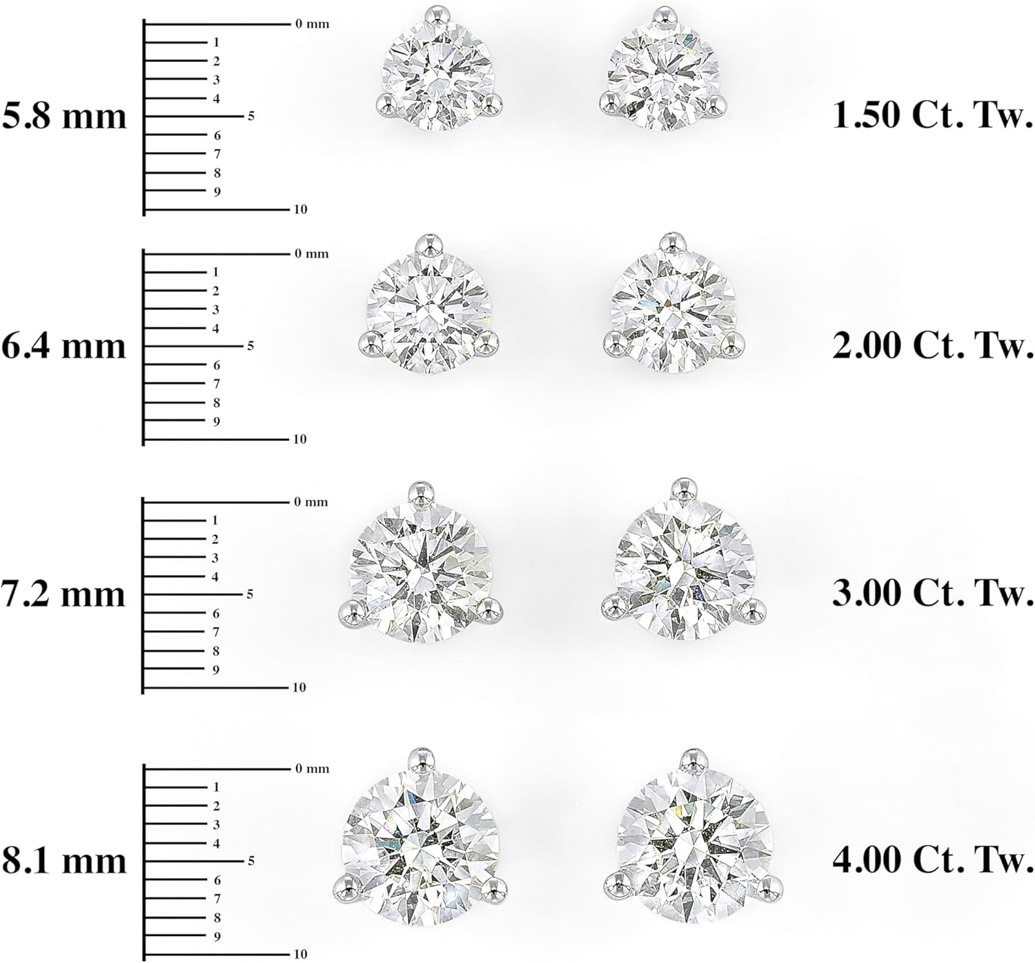 Carbon Atelier IGI Certified 1.50 to 4.00 Carat Lab Grown Diamond Round Stud Earrings for Women I 14k White Gold Earrings for Her (I-J, VS1-VS2, cttw) 3-Prong Martini Set Diamond I Push Back Studs - Image 5
