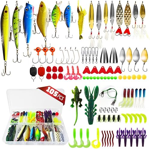 ABEISA Kit de señuelos de pesca Caja de aparejos de pesca Swimbait Spinnerbaits Cucharas Minnow VIB Popper Señuelos suaves Texas Rig anzuelos de