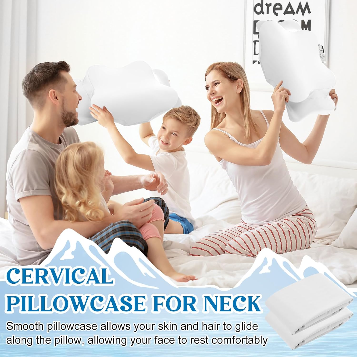 Hahafelt 2 Pcs Cooling Cervical Neck Pillowcase with Envelope Closure (Only Pillowcase) Ergonomic Pillow Case Smooth Soft Cool Case for Side Back Stomach Sleepers(White,Queen Size)